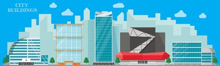 Modern cityscape  with hospital office hotel and residential buildingsのイラスト素材