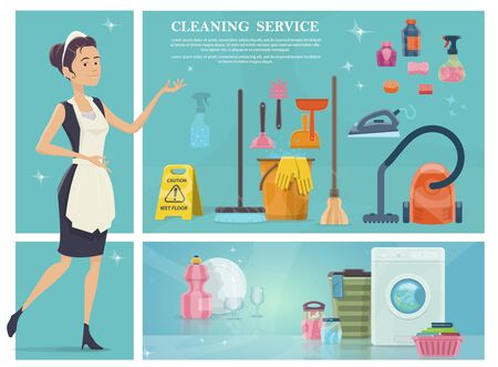 Cartoon house cleaning composition with maidのイラスト素材