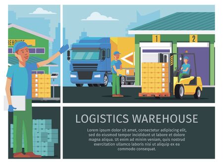 Flat warehouse logistics colorful conceptのイラスト素材