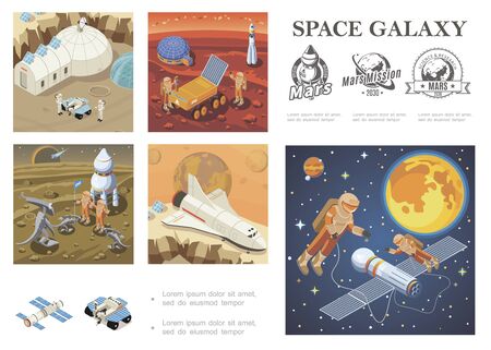 Isometric space exploration compositionのイラスト素材