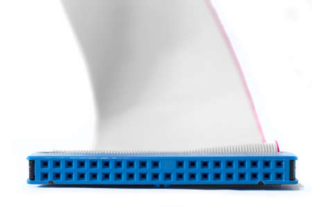 Computer Ribbon cable close up isolated on whiteの写真素材