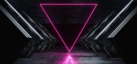 Triangle Entrance Futuristic Laser Neon Glowing Purple Sci Fi Dark Empty Spaceship Alien Corridor...