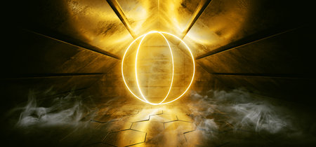 Triangle Sci Fi Yellow Concrete Smoke Dark Night Club Abstract Alien Cyber Spaceship Underground...