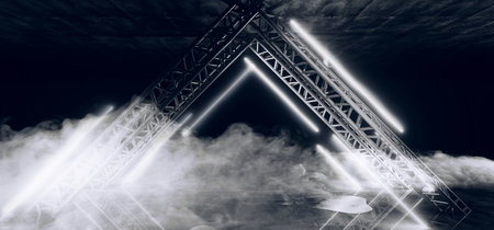 Triangle Shaped Neon White Glowing Sci Fi Futuristic Modern Empty Scene Stage Podium Entrance With...