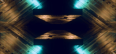 Neon Sci Fi Futuristic Cyber Orange Blue Glowing Stage Podium Showroom Empty Schematic Textured...