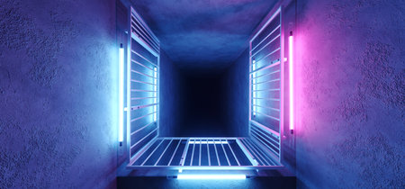 Neon Glowing Sci FI Futuristic Elegant Alien Modern Hi Tech  Purple Pink Blue Rectangle Metal...