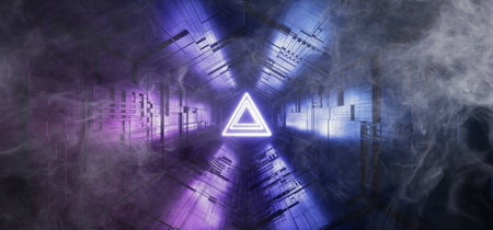 Smoke Neon Glowing Laser Blue Purple Triangle Sci Fi Futuristic  Technology Schematic Motherboard...