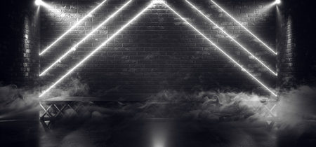 Smoke Fog Glowing Laser Neon Triangle Tubes White In Studio Club Night Bar Dance Stage Podium Sci Fi...