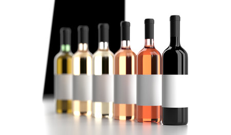 3D Rendering Of Different Wine Bottles With Empty White Labels On White Background Photo Realistic