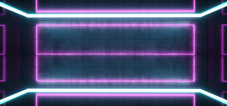 Sci Fi Neon Lights Concrete Grunge Corridor Hall Gallery Studio Vibrant Rectangle Shaped Frame Light...
