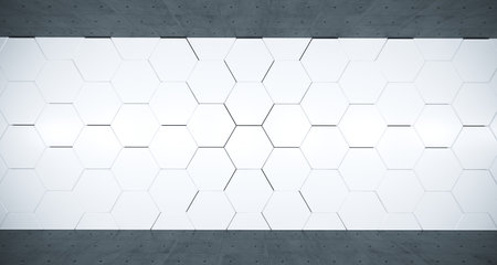 White High Contrast Hexagon Background With Concrete Walls Next To It. 3D Renderingの写真素材