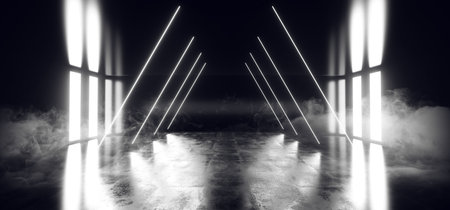 Smoke Fog Alien Sci Fi Modern Futuristic Neon Fluorescent Virtual Reality Triangle Shaped White...