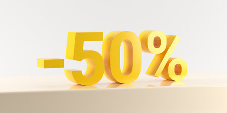 3D Rendering Of A Discount Percentage On White Background And Studio Lightsの写真素材