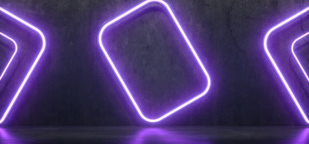 3D Rendering Of Realistic Concrete Room With Neon Lightsの写真素材