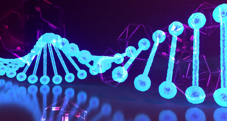 Abstract Human Dna Detailed Structures On Hexagon Background With Reflection. 3D Rendering