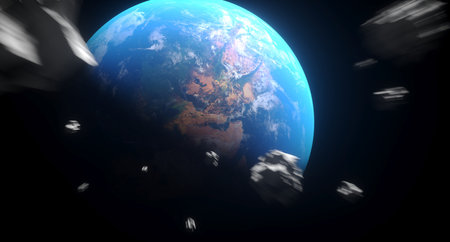 3D Rendering Of Realistic Falling Asteroids To