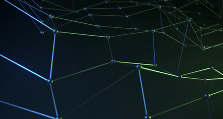 Dark Metal Plexus Abstract Connections With Soft Focus. 3D Renderingの写真素材