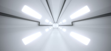 Sci-Fi Hexagonal Tunnel With Lines And Lightsの写真素材