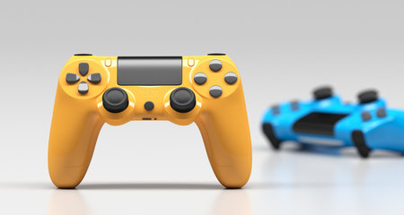3D Rendering Of Realistic Gaming Joysticks On White Background