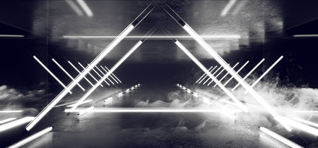 Smoke Triangle Sci Fi Futuristic Alien Retro Virtual Reality Neon Glowing Fluorescent White Line...