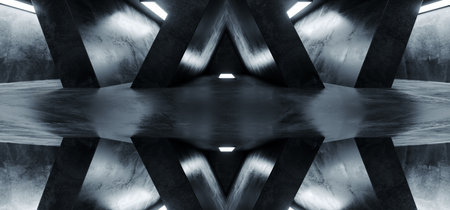 Sci FI Futuristic Alienship Dark Empty Grunge Concrete Reflective Abstract Corridor Room Hall White Glow Spaceship Background 3D Rendering Illustrationの写真素材