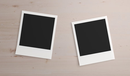 3D Rendering Of Empty Photos With A Little White Frame On Wood Texture Closeupの写真素材