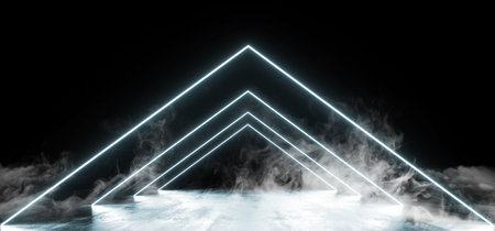 Smoke Neon Dark Grunge Concrete Background Asphalt Optical Illusion Fluorescent Blue Vibrant Glowing...