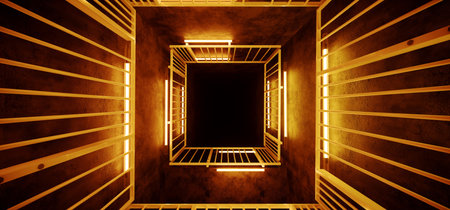 Futuristic Neon Tube Glowing Sci Fi Modern Alien Metal Rectangle Shaped Structure Empty Tunnel...