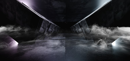 Smoke Sci Fi Futuristic Virtual Spaceship Abstract Triangle Shaped Glossy Metal Concrete Grunge Dark...
