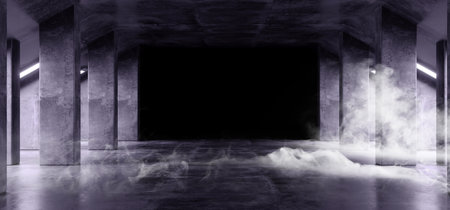 Smoke Sci Fi Futuristic Virtual Spaceship Abstract Triangle Shaped Glossy Metal Concrete Grunge Dark Empty White Glow Cinematic Corridor Room Hallway Entrance Modern 3D Rendering Illustrationの写真素材