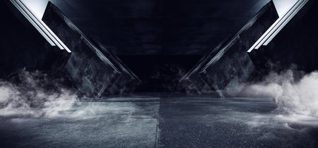 Smoke Sci Fi Futuristic Virtual Spaceship Abstract Triangle Shaped Glossy Metal Concrete Grunge Dark...