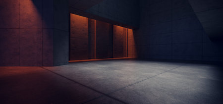 Car Hangar Garage Studio Rough Concrete Cement Asphalt Realistic Tunnel Corridor Hallway Showroom Warehouse Basement Spotlight Studio Underground 3D Rendering illustrationの写真素材