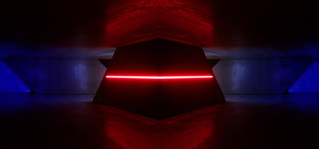 Neon Neon Led Laser Red Blue Glowing Light Lines Underground Tunnel Corridor Garage Dark Empty Sci...