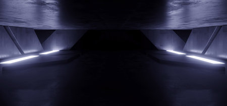 Sci Fi Futuristic Background Concrete Grunge Column Pillars Dark Underground Hall Corridor Tunnel Led Lights Laser White Blue Reflection Alien 3D Rendering  Illustrationの写真素材