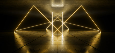 Futuristic Synth Wave Cyber Neon Fluorescent Glowing Orange Yellow Beam Lasers Dance Club...