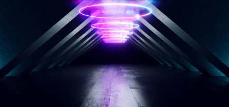 Futuristic Neon Lights Glowing Triangle Sci Fi Retro Abstract Shaped Lasers Purple Blue Vibrant...