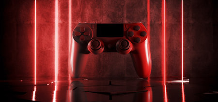 Orange Sci Fi Futuristic Joystick Laser Neon Beams Lights Glowing Vibrant Gaming Adventure On...