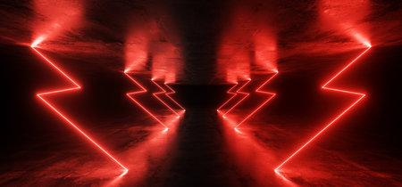 Smoke Futuristic Neon Lights Laser Red Glowing Modern Retro Sci Fi Elegant Spaceship Club Night Dark...