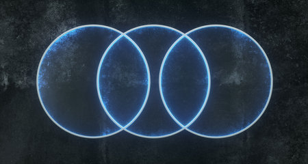 Room With Grunge Concrete Wall With Blue Lightened Circle Glasses. Empty Space.3D Rendering Illustrationの写真素材