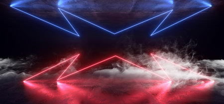 Smoke Futuristic Neon Lights Laser Purple Blue Glowing Modern Retro Sci Fi Elegant Spaceship Club...