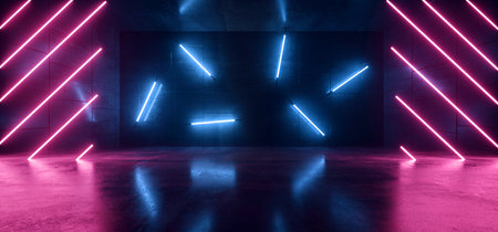 Neon Laser Stage Construction Fluorescent Blue Red Purple Pipes Dance Garage Floor Showcase Retro...
