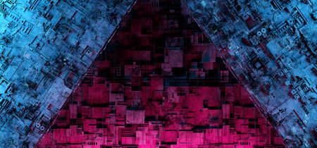 Neon Fluorescent Triangle Shaped Purple Blue Vibrant Sci Fi Futuristic Cyber Closeup Schematic Pc...