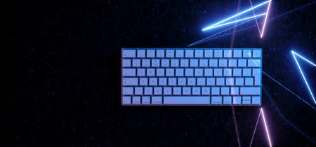 Sci Fi Futuristic Reflection Keyboard Mouse Blue Violet Green Purple Neon Laser Glowing Gaming Room...