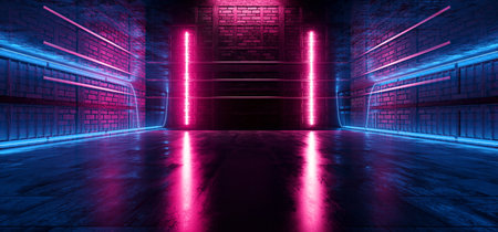 Alien Grunge Futuristic Cyber Sci Fi Modern Concrete Warehouse Corridor Tunnel Studio Stage...