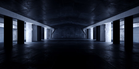 Modern Stage Empty Concrete Cement Grunge Warehouse Barn Tunnel Corridor Underground Cyber Hangar...