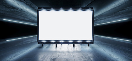 Sci Fi Billboard Modern Cyber Indoor Garage Grunge Hangar Showcase Product Advertise Big White Plane...