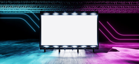 Sci Fi Billboard Modern Cyber Garage Grunge Hangar Showcase Advertise Big White Plane Alien...