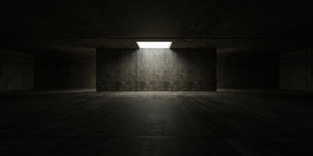 High Tech Sci Fi Corridor With Harsh Neon Laser Light Beams Reflected on Industrial Concrete Structure Interior Tunnel Futuristic Cyber Vibe 3D Rendering Illustrationの写真素材