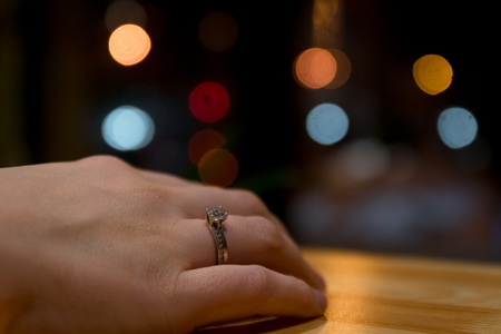Ring on woman's hand with blurred background (bokeh)
