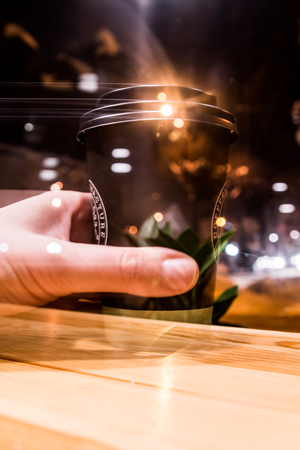 Cup of coffee on abstract color backgroundの写真素材